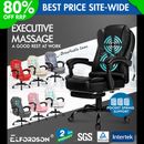 ELFORDSON Massage Office Chair with Footrest Executive Gaming Seat PU Leather