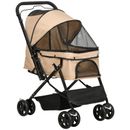 PawHut Pet Stroller Dog Foldable Travel Carriage with Reversible Handle, Brown