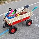 Outdoor Sport Red Wagon All Terrain Pulling w/Removable Wooden Side Panels Air Tires Big Foot Panel Wagon 330 lbs. Weight Capacity Sturdy All Steel Wagon Bed, Pull-Along Wagons (Red)