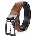 SUNYA Mens Belts Leather, 1.3” Reversible Belts for Men. Mens Dress Belt Classic Design for Casual Jeans and Pants. Rotative Buckle. Brown