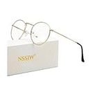 NSSIW Blue Light Glasses for Women and Men Premium Round Frame Blue Ray Glasses for Computer and Gaming with Anti Eye Strain (Gold)