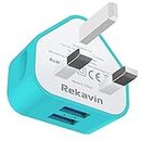 USB Plug Charger,Rekavin Dual Port USB Wall Plug Adapter UK Compact Mains Charge 2.1A with Smart IC Charging Technology for iPhone 13 12 11 Xs/XS Max/XR/X/8/7/6/Plus,iPad Pro/Air 2/Mini 4 etc