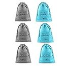 Lify Travel Shoe Bags, Portable Travel Shoe Tote Bags - Packing Organizers for Men and Women- Plain- Pack of 6 Piece (Aqua Blue (3Pcs)+ Smoke Grey(3Pcs))