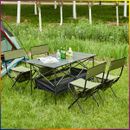 Green Set of 5 Portable Outdoor Folding Table & 4 Chairs w/ Storage for Camping