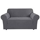 BellaHills Steel Grey Loveseat Cover 1-Piece Spandex Sofa Cover Stretch Furniture Slip Covers for Sofa and Loveseat, Anti-Slip Foams, Machine Washable Loveseat Covers for Living Room, 2 Seater