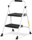Open Box Steel Folding 2-Step Stool Ladder Adults Soft-Grip Handle 330 Lbs White