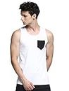TRENDS TOWER Men Tank Top with Pocket Mustard Color (White, Medium)