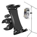 Microphone Music Stand Tablet Smartphone Holder Mount Heavy Duty 360 Degree Swivel Clamp Compatible with 3.5 to 13.5in Phone Tablets, iPad Pro 12.9 11 10.5 Air Mini, Surface Galaxy Tab, iPhone Galaxy