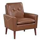 Giantex Modern Upholstered Accent Chair - Ergonomic Armchair with Tufted Back & Solid Wood Legs, Large Seat Wide Armrests, PU Leather Sofa for Living Room, Bedroom, Reception Brown (1) (GT10426BN-HV)