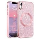 GaoBao Magnetic for iPhone XR Case, Slim Fit iPhone XR Case [Compatible with MagSafe] Luxury Sparkle Shiny Full Body Protective Shockproof Phone Cases Covers for iPhone XR 6.1 inch, Pink Glitter