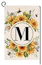 Monogramm Buchstabe M Gartenflagge Sommer Sonnenblume 30,5 x 45,7 cm vertikal doppelseitig Frühling Blumen Biene Außendekorationen kleine Jute Familie Nachname Initiale Yard Flagge