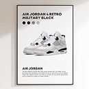 Nike Air Jordan 4 Retro Military Black Wall Art Print, HypeBeast Sneaker Poster (A3-29.7 x 42 cm)