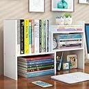 Dyserbuy Desktop Shelf Organizer Office Storage, Expandable Bookshelf Display Rack, Versatility Office Supplies Desk Organizer, Free Style Adjustable Desktop Bookcase Stand Shelf (White)