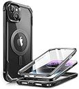 i-Blason AresMag Coque pour iPhone 15 Plus (2023) 6,7'' [Magsafe Compatible] Protection Intégrale Pare-Chocs Airbags Antichoc Transparent avec Protecteur d'Ecran Intégré (Noir)