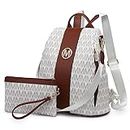 MKP Women Fashion Backpack Purse Multi Pockets Signature Anti-Theft Rucksack Travel School Shoulder Bag Handbag with Wristlet, White, 11.8"L x 5.5"W x 14"H