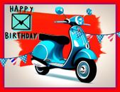 Feliz cumpleaños Scooter Bicicleta Tarjeta A5 Saludo Scooters en Blanco Bicicletas Ciclomotores