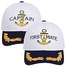 2 Pcs Captain Hat and First Mate Hat Set Matching Skipper Boating Baseball Caps Nautical Marine Sailor Embroidered Hat, White, One Size
