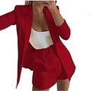 TXGMNA 2 Piece Outfits for Women Long Sleeve Solid Color Open Front Blazer and Shorts with Belt Casual Elegant Business Suit Women's Business Attire Active Wear Outfits for Women Red