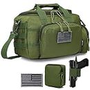 DBTAC Gun Range Bag Small | Tactical 2x Pistol Shooting Range Duffle Bag with Lockable Zipper for Handguns and Ammo | US Flag Patch + MOLLE Pouch + Universal Holster Included (OD Green)