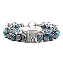 Fashion Frill Stylish Boys Bracelet Stainless Steel Blue Beads Silver Chain Bracelet For Men Boys Mens Jewellery Bracelets Mens Accessories