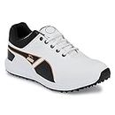 Perfect style Men's Leather Lace-up Professional Golf Shoes (White & Black, Numeric_9)