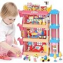 deAO Toddler Dolls House, Plastic Kids Doll House for 2 3 4 5 6 7 8 Year Old Girls,Play Baby Dollhouse,Dolls Dream House Furniture, Pink Dolls House,Kids Dolls House Set