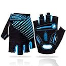 LUROON Cycling Gloves Half Finger Gel Padded Bike Gloves Anti-Slip Shock-absorbing Hand Protect Fingerless Summer Bicycle Short Gloves for Mens & Women (M, Blue)