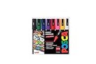 POSCA PC-5M Water Based Permanent Marker Paint Pens. Medium Tip for Art & Crafts. Multi Surface Use On Wood Metal Paper Canvas Cardboard Glass Fabric Ceramic Rock Stone Pebble Porcelain. Set of 8