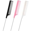 DAZISEN 3 Pieces Hair Comb - Anti-Static Tail Combs Fine Tooth Combs Salon Barber Hairdressing Comb with Stainless Steel Handle for Women and Men