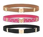 OVOGBEE Elastic Belts for Girls Stretch 3 Pack Little Toddler Teen Kids Adjustable Uniform Belt Girls Fashion Belt Peach Heart Black Pink Brown