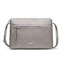 David Jones - Women's Shoulder Bag – Flat Handbag Small Shoulder Bag Imitation Leather – Classic Elegant – 2 Compartments – Phone Bag Shopping Travel, Silver, One Size