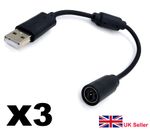 Xbox 360 Breakaway Cable Adapter Cord for USB Wired Controller - Black (x3)