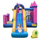 7-in-1 Jumping House Kids Inflatable Bounce Castle w/ Long Slide & 735W Blower