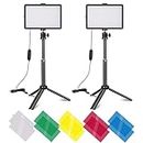 2-Pack Dimmable USB LED Video Light Bi-Color Video Conference Light Kit Photography Continuous Table Top Lighting with Adjustable Mini Tripod Stand, 8 Color Filters for Photo Studio Shooting/Live Streaming/Zoom Calls/YouTube/Gaming