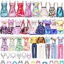26 PCS Doll Clothes and Accessories Set, 3 Sequins Dresses 3 Skirts 1 Floral Dress 3 Tops 3 Pants 10 Shoes 6 Neckless, Girls Birthday Gifts Compatible with 11.5 Inch Girls Barbie Dolls(Random Style)
