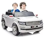 u URideon 2-Seater 12V Ride On Car Toy with Remote Control, Battery Powered Electric Vehicle for Two Kids,MP3 Player Music (White)