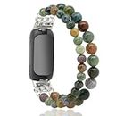 C&L Accessories Bracelets Compatible with Fitbit Inspire 2 Bands for Women Girls, Beaded Wristband Adjustable Gemstone Replacement Straps for Fitbit Inspire 2 (Indian Agate)
