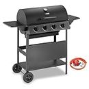 VonHaus Gas BBQ – Barbecue with x4 Gas Burners, Warming Rack, Fold Down Shelves, Temperature Gauge, Wheels, Large Cooking Grill & More – Barbeque that can Grill Meat, Fish & Vegetables