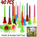 40 x 83mm Golf Tees - Plastic With Rubber Cushion Top - Multicolour High Quality