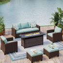 Patio Furniture Set Outdoor Wicker Rattan Sofas Conversation W/ Fire Pit Table