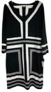 NWT Studio One White/Black Soft Knit knee length dress Sz L, V Neck Long Sleeves