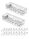 2 Pcs Cable Storage Box, with Lid, 8 Compartments Transparent Cable Organiser Box with 20 Cable Ties, for Cable Organiser, Desktop Storage,Office Home Use