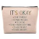Dwept It's Okay to Be Yourself Mental Health Makeup Cosmetic Bag，Motivational Self Care Linen Makeup Travel Toiletry Bag, Boho Inspirational Art Cosmetic Bag Gifts For Teen Girls Teens Counselor