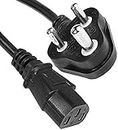 WETEK 3 Pin Computer Power Cable Cord for Desktops PC and Printers/Monitor Power Cable (1.5 M- Black)