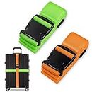 Luggage Suitcase Straps Set, Travel Accessories Thickened Luggage Belt with Quick Release Buckle, Adjustable Black Travel Luggage Straps for Suitcase Baggage (Green+Orange, 2 PCS Set)
