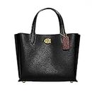 COACH Polished Pebble Leather Willow Tote, Black, One Size