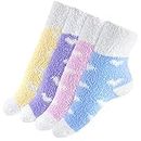 PLULON 4 Pairs Fuzzy Socks for Women Non Slip Socks Winter Warm Cozy Sleep Socks Slipper Socks Hospital Socks Fluffy Socks with Grips for Home Christmas