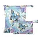 KEEPREAL Butterfly Flower Watercolor Wet Dry Bag for Cloth Diaper&Swimsuit,Travel&Beach - Water Resistant Wet Bags for Wet Clothes, Toiletries, 2 Pack（397）