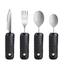 YPC Adaptive Utensils,Easy Grip Silverware,Built Up Bendable Fork,Teaspoon,Tablespoon and Knife for Tremors,Adults,Elderly,Arthritis and Parkinsons,4 Piece Set