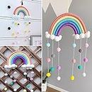 Rainbow Tapestry Clouds Hanging Decoration Handmade Braided Cords Pom-Pom Macrame Woven Felt Balls Wall Hanging Nursery Decor Photo Prop for Home Bedroom Accessories Kids Room Party Decor